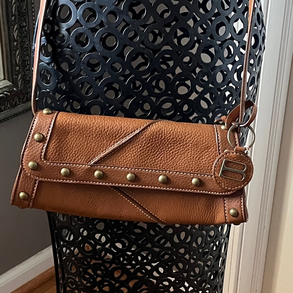 Classic Tan Leather Crossbody Bag with Stud Detail